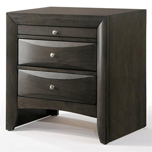 2 Drawer Wooden Nightstand with 1 Pull Out Tray, Gray - BM185892