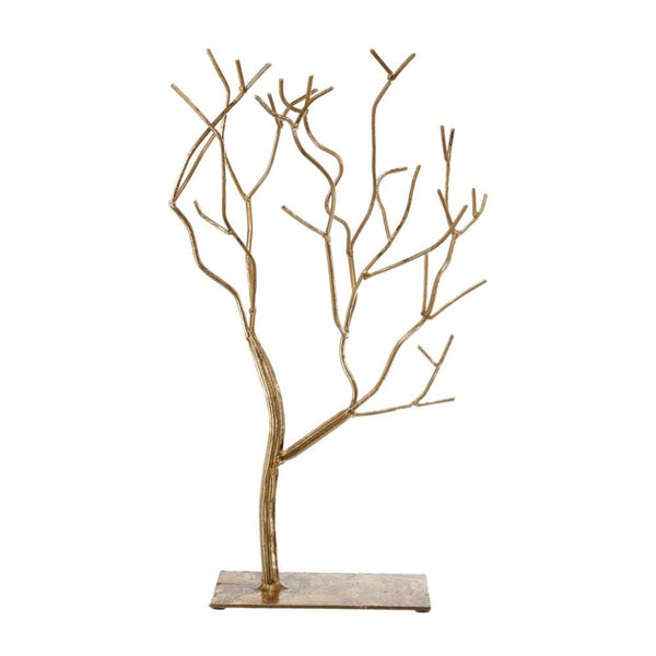 Leafless Branched Iron Tree Accent with Rectangular Base, Gold