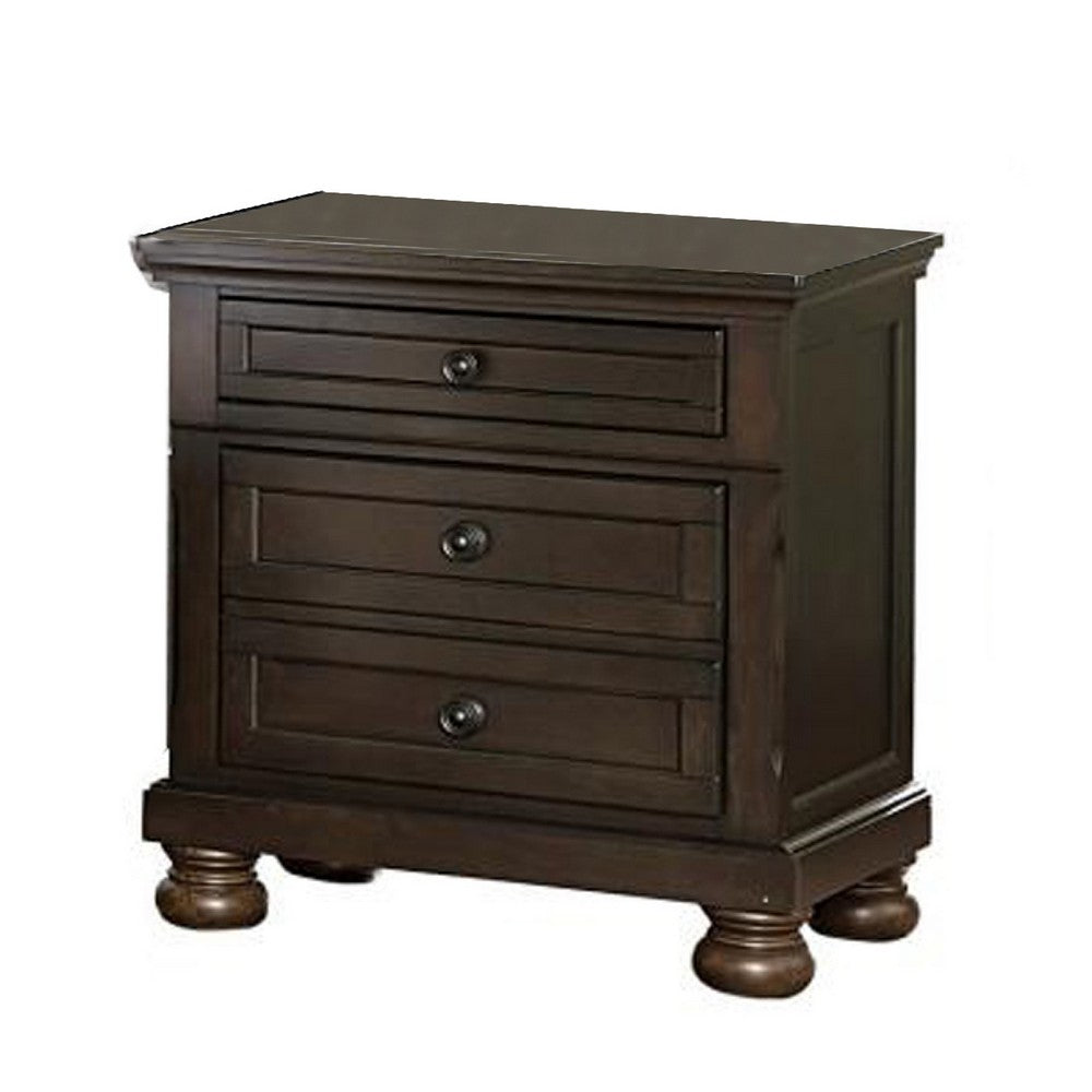 Wooden Mid Century Design Night Stand Chest With Hidden Drawer, Dark Brown - BM185981