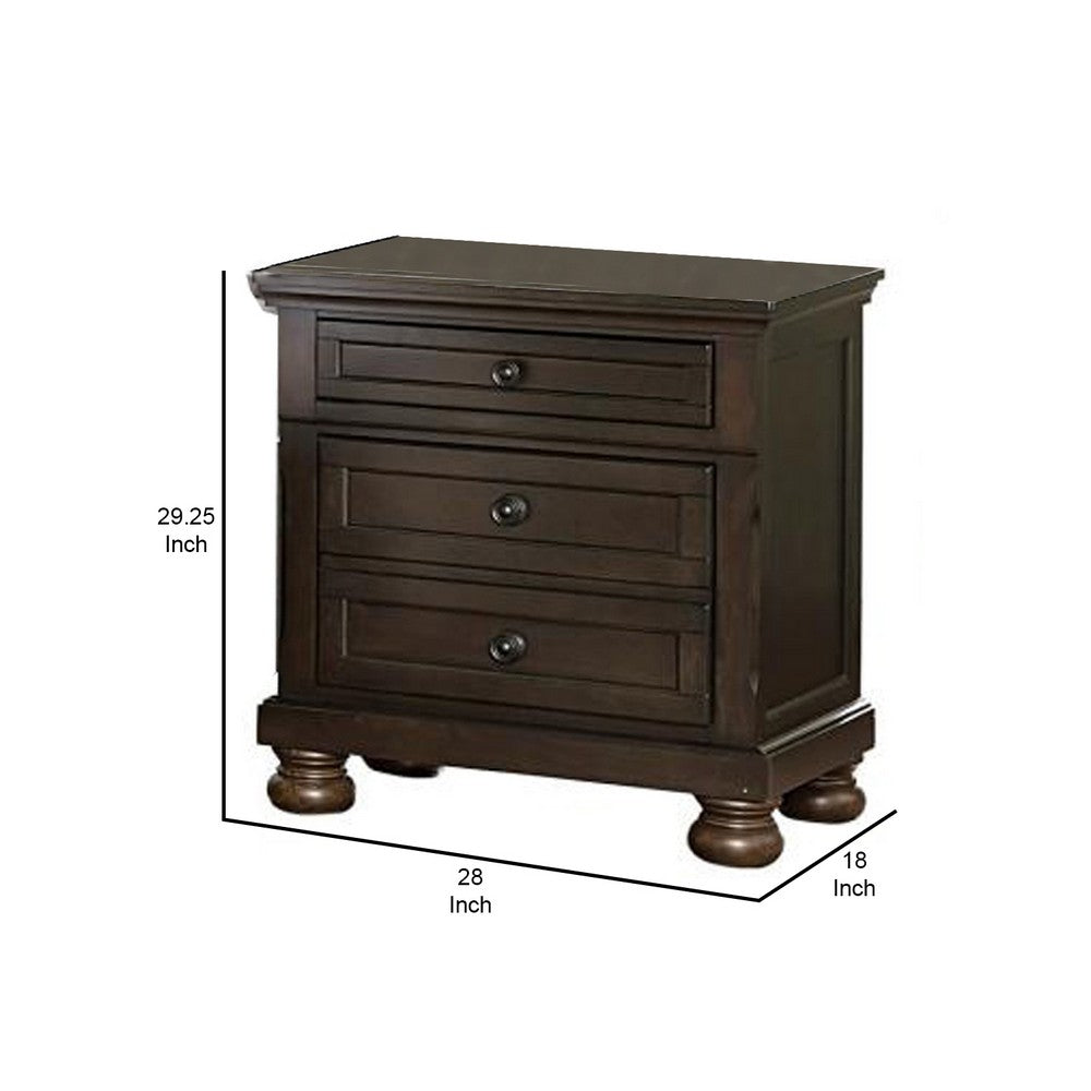 Wooden Mid Century Design Night Stand Chest With Hidden Drawer, Dark Brown - BM185981