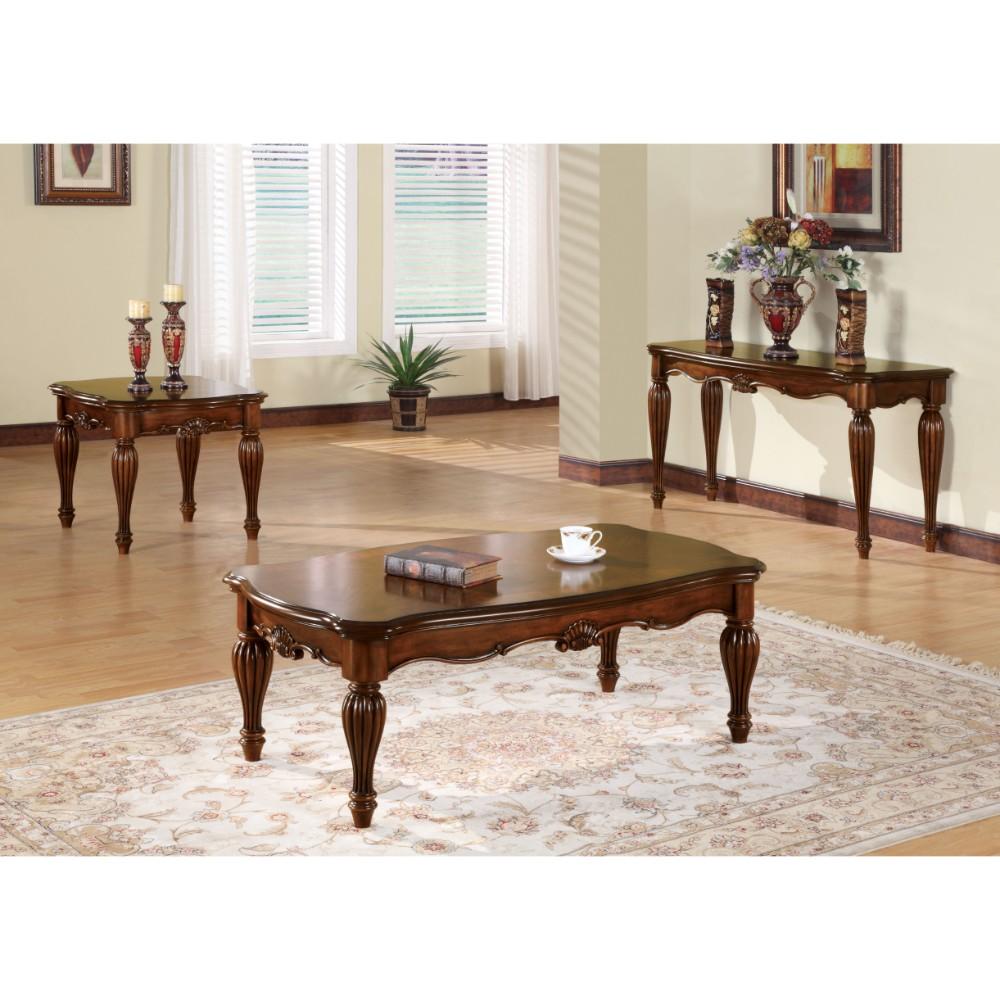 benzara Wooden Coffee Table with Reeded Turned Legs Cherry Brown - BM186034