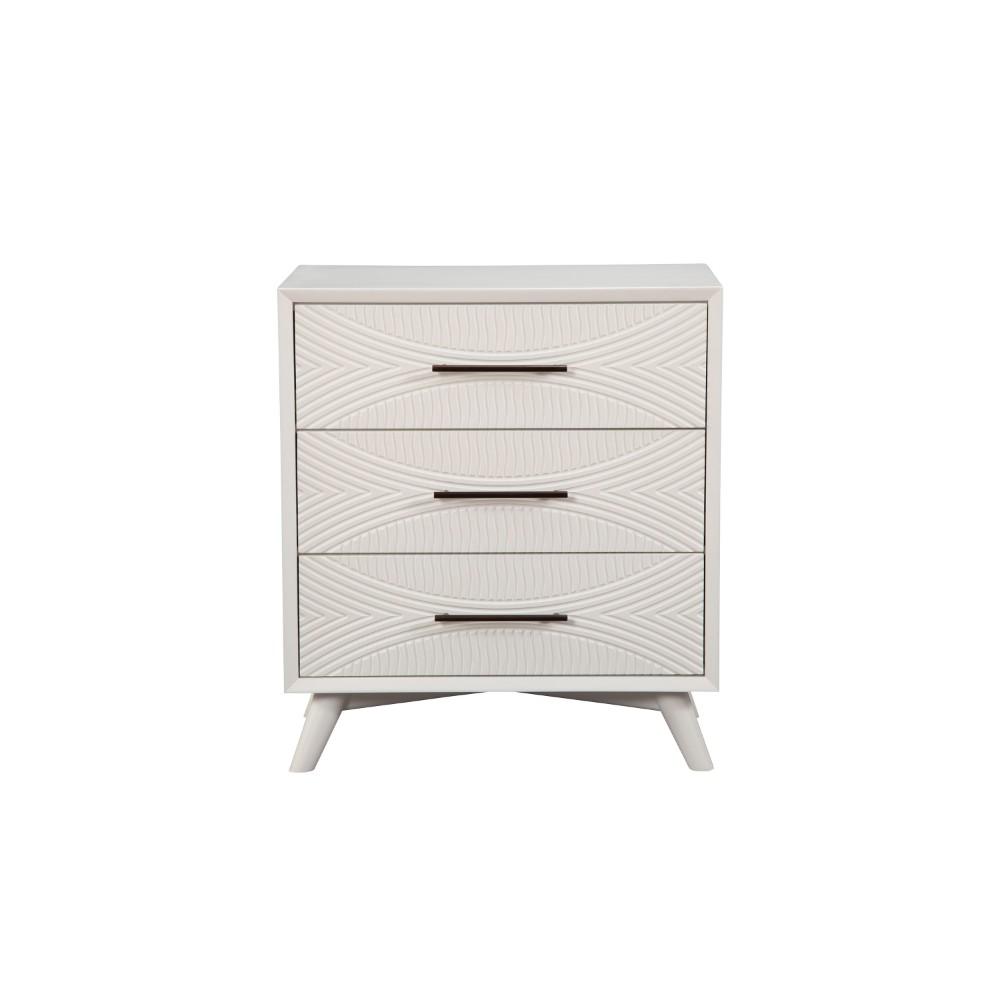 BM186169 Three Drawers Mahogany Wood Small Chest with Splayed Legs, White