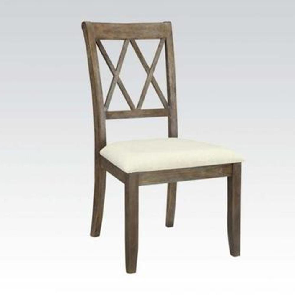 BM186179 Wooden Side Chair with Double X-Style Back, Set of 2, Beige and Brown