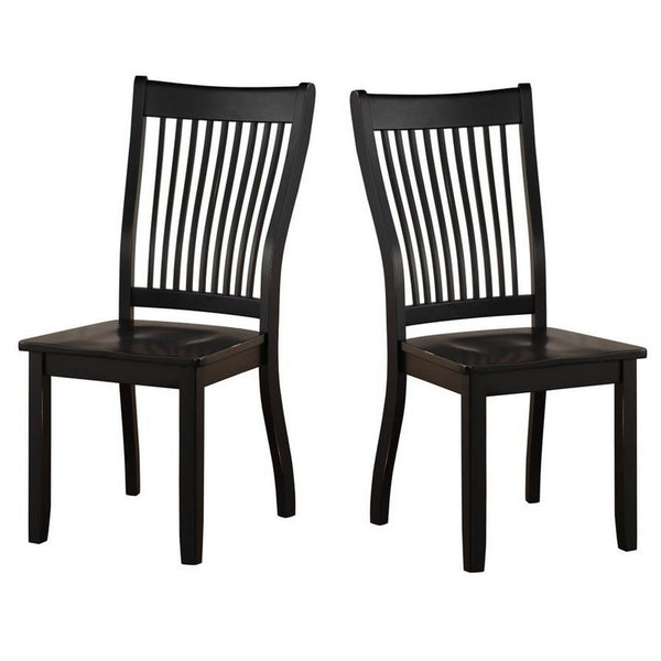 Wooden Side Chair with Slatted Backrest, Set of 2, Black - BM186186