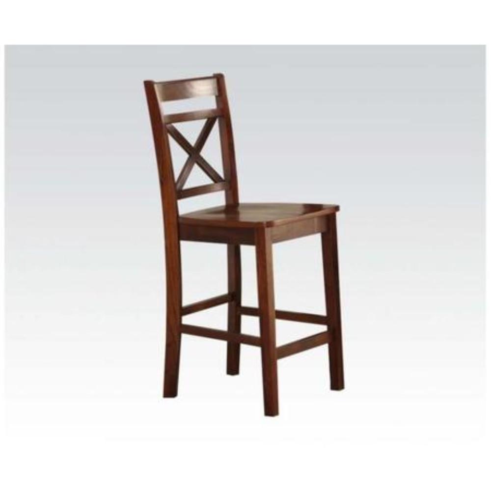 BM186213 Wooden Counter Height Chair with Cross Back, Set of 2, Cherry Brown