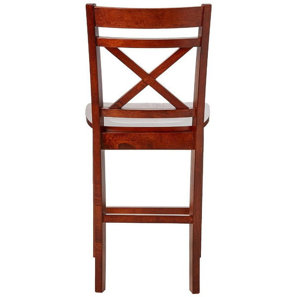 BM186213 Wooden Counter Height Chair with Cross Back, Set of 2, Cherry Brown