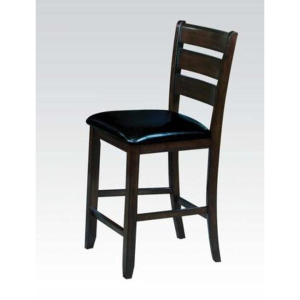 Ladder Back Counter Height Chairs with Leatherette Seat, Set of 2, Brown - BM186229