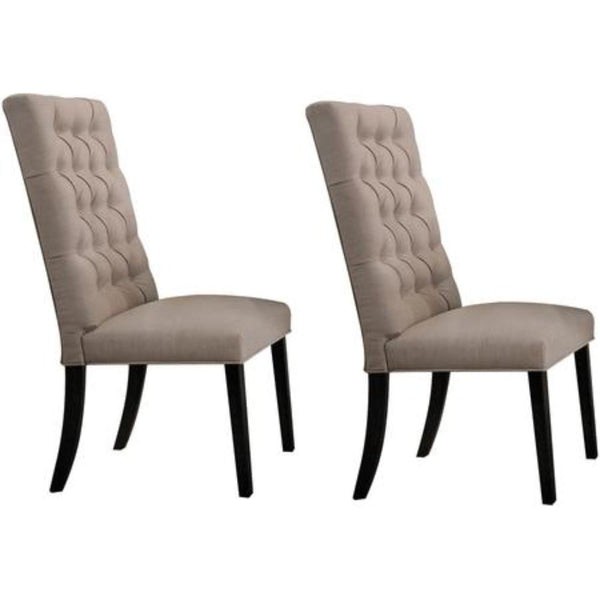 BM186231 Wooden Dining Side Chair with Button Tufted Back, Set of 2, Tan Brown and Black