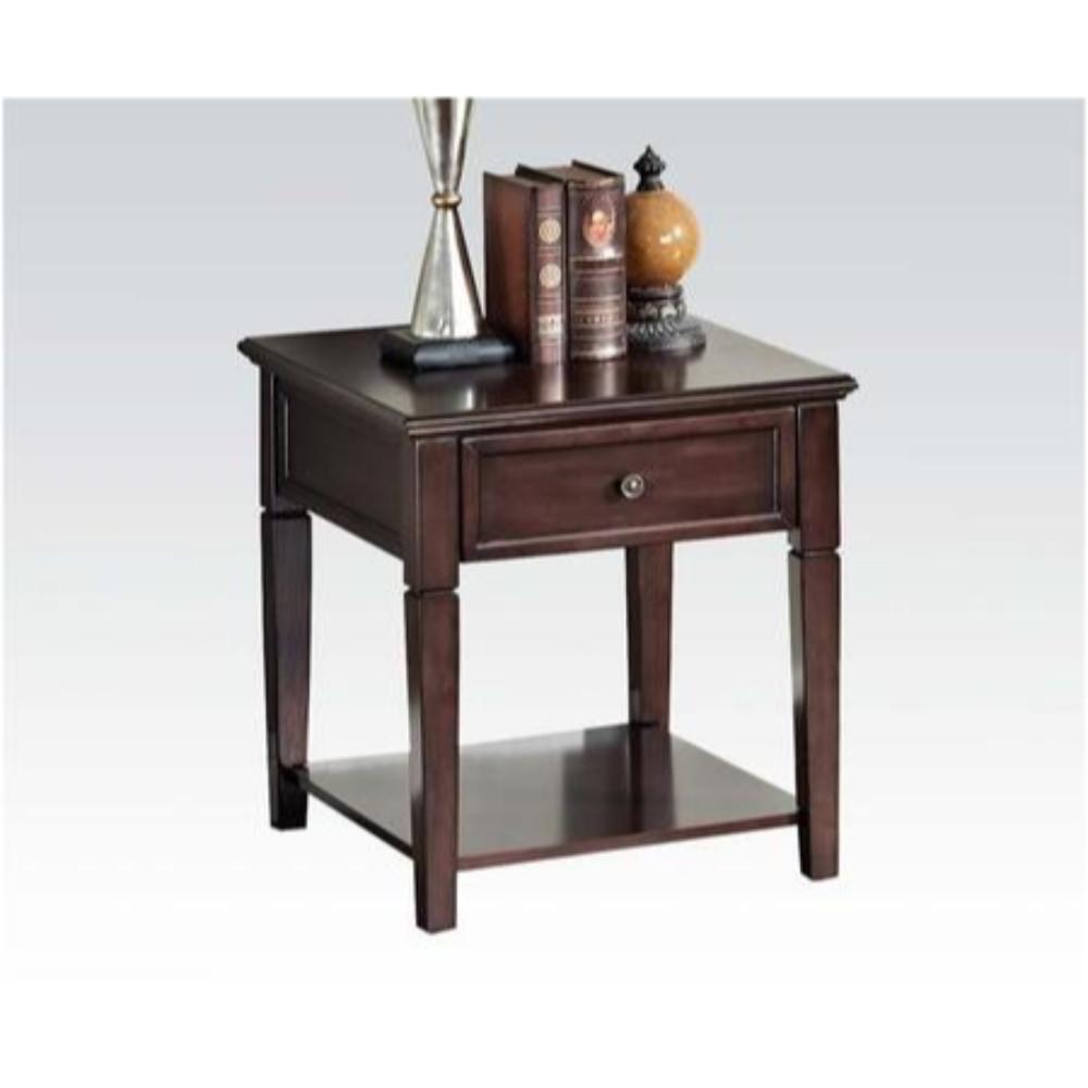 BM186247 Wooden End Table with One Drawer and One Shelf, Walnut Brown