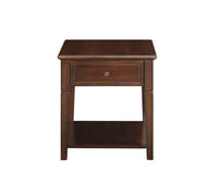 BM186247 Wooden End Table with One Drawer and One Shelf, Walnut Brown