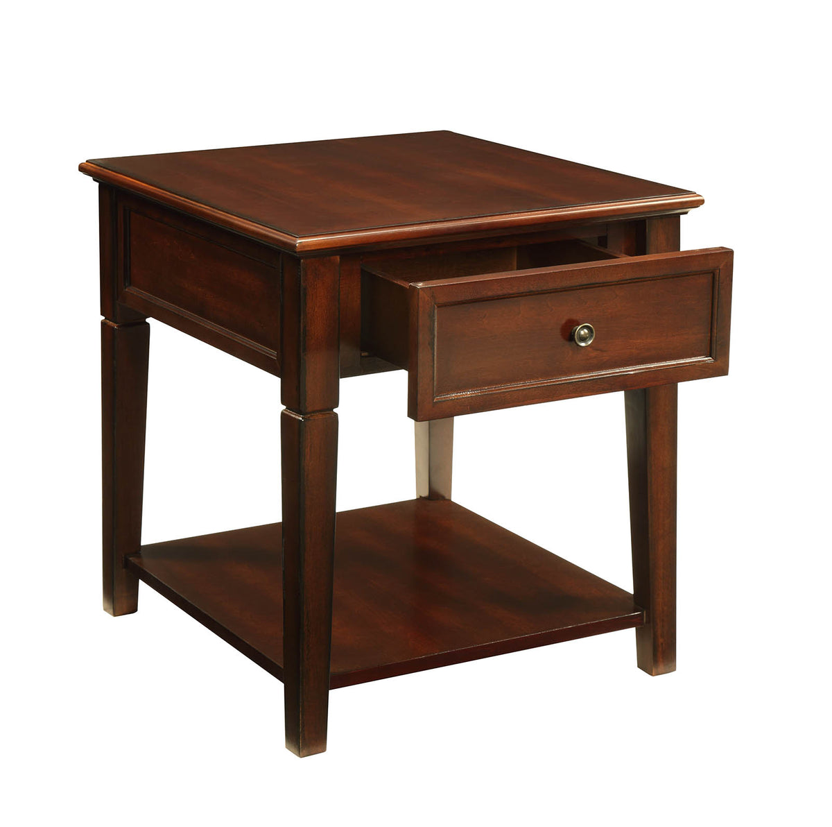 BM186247 Wooden End Table with One Drawer and One Shelf, Walnut Brown