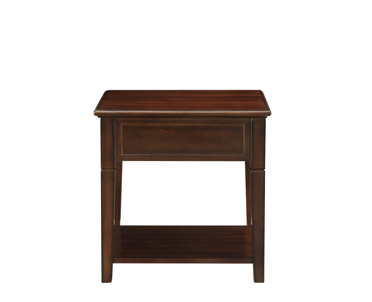 BM186247 Wooden End Table with One Drawer and One Shelf, Walnut Brown