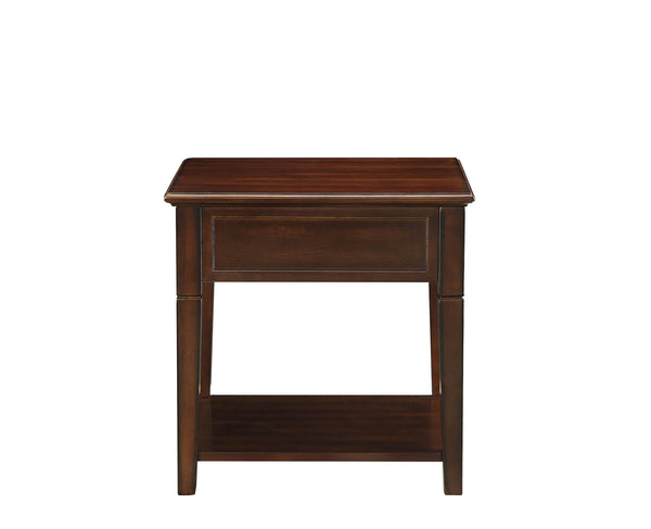 BM186247 Wooden End Table with One Drawer and One Shelf, Walnut Brown