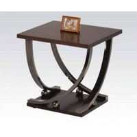 23 Inch Wood Top End Table with Curved Metal Legs,Dark Brown - BM186254