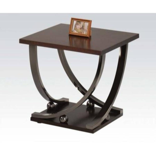 23 Inch Wood Top End Table with Curved Metal Legs,Dark Brown - BM186254