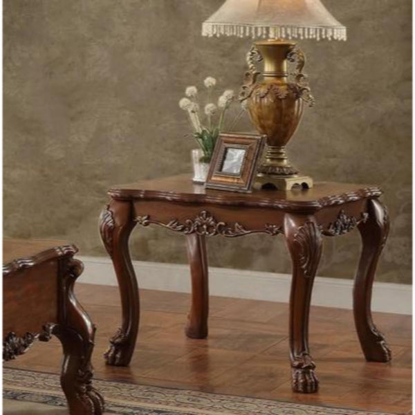 BM186281 Traditional Wooden End Table with Claw Feet, Cherry Oak Brown