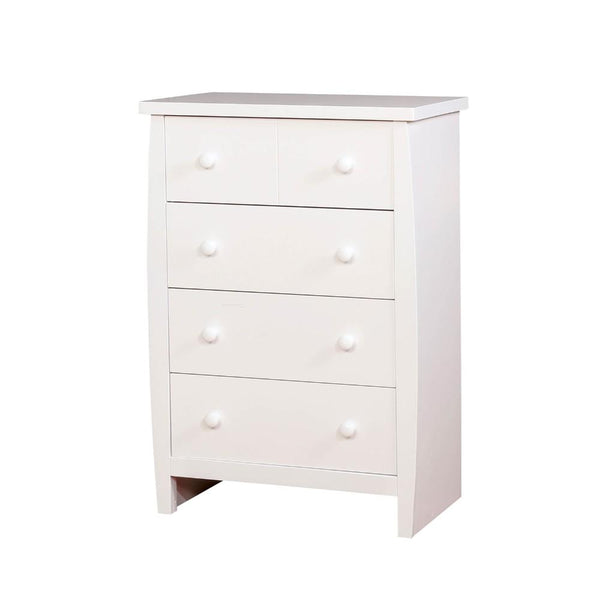 BM186318 Four Drawer Solid Wood Chest with Round Pull Out Knobs, White
