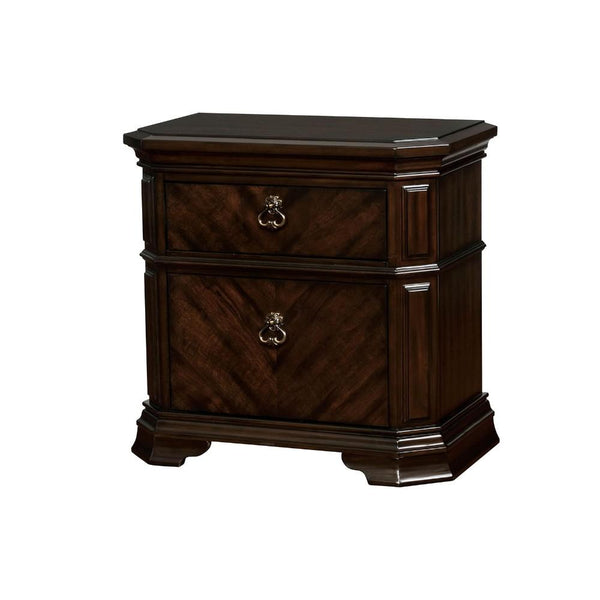 BM186349 Two Drawer Solid Wood Nightstand with Clipped Corner, Espresso Brown