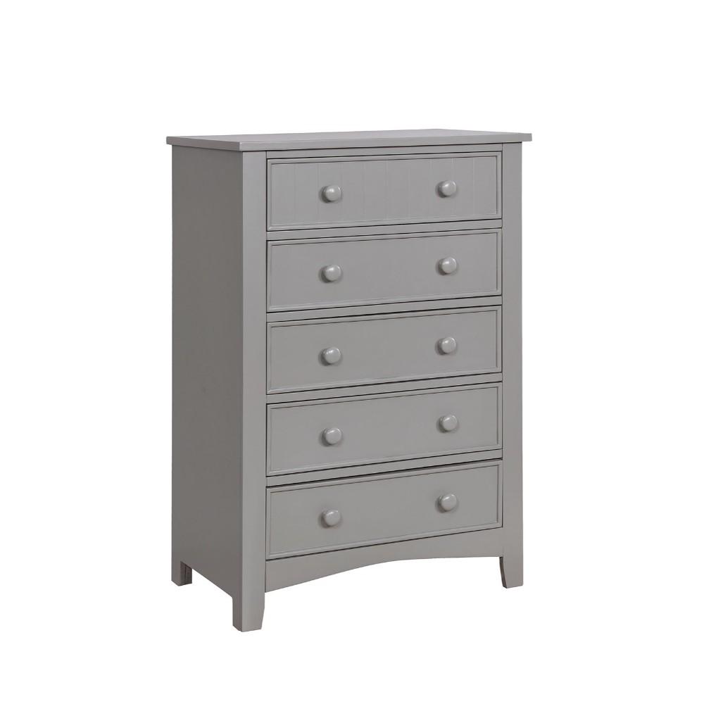 BM186370 Solid Wood Five Drawer Chest with Round Knob Pull, Gray
