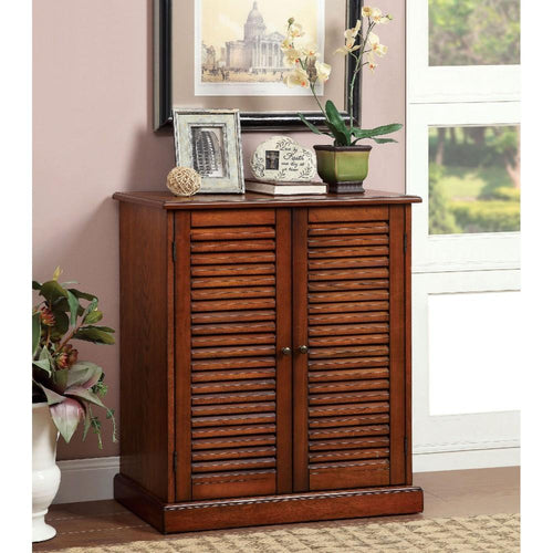 Double Door Solid Wood Shoe Cabinet with Blocked Panel Feet, Brown - BM186393