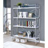 BM186423 Four Shelf Metal Bookcase with Geometric Sides And Back Design, White and Silver