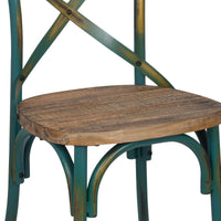 35" Wood and Metal Side Chair, Brown and Turquoise - BM186925