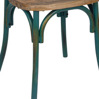 35" Wood and Metal Side Chair, Brown and Turquoise - BM186925