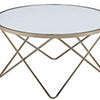 19" Round Glass Top Coffee Table with V Legs, White and Gold