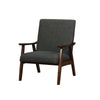 Fabric Upholstery Accent Chair with Wooden Curved Arms and Slanted Feet, Dark Gray and Brown