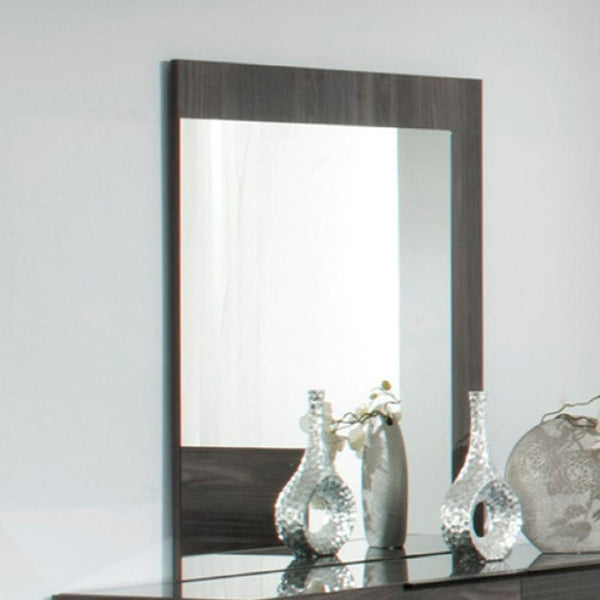 Rectangular Mirror with Opposite L Shaped Wooden Frame, Gray
