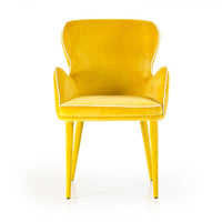 Fabric Upholstered Wing Back Design Dining Chair with High Curvy Arms, Yellow