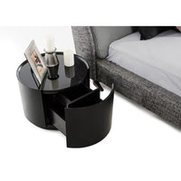 One Drawer Round Nightstand with Glass Table Top, Black