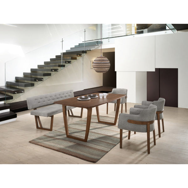 Fabric Upholstered Dining Bench with Rubber Wood Feet, Gray and Walnut Brown