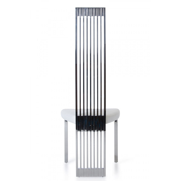 Leatherette Upholstered Dining Chair with Vertical Slat Back Design, White and Silver - BM187495