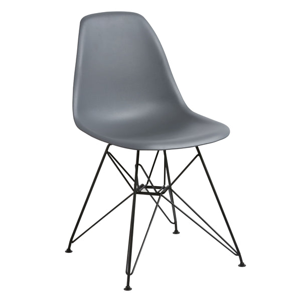 Deep Back Plastic Chair with Metal Eiffel Legs, Set of 2, Gray and Black- BM187595