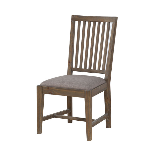 Wooden Chair with Fabric Upholstered Seat and Slat Style Back, Set of 2, Oak Brown and Gray - BM187606