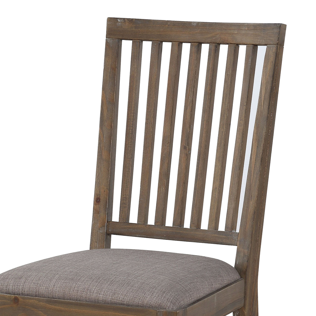 Wooden Chair with Fabric Upholstered Seat and Slat Style Back, Set of 2, Oak Brown and Gray - BM187606