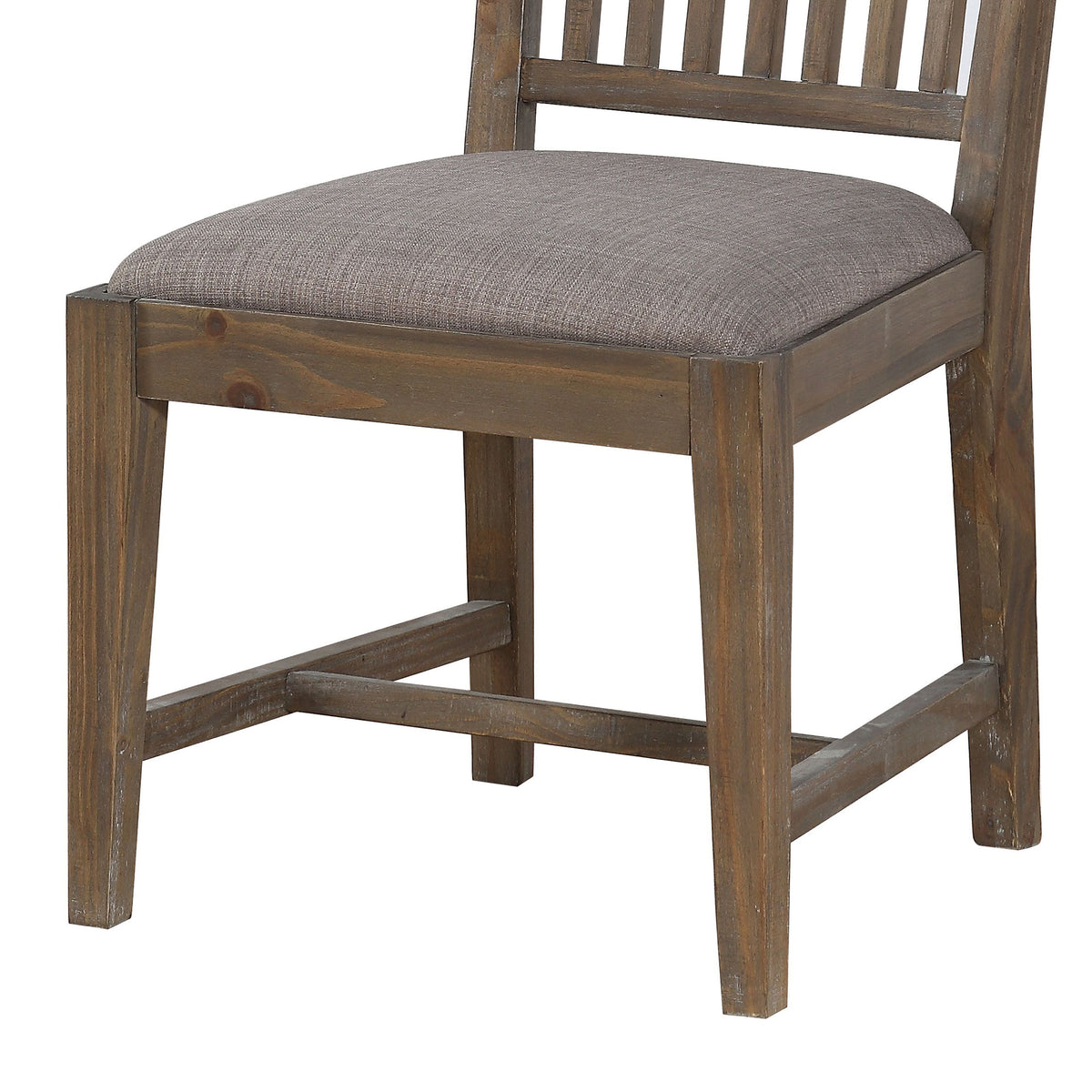 Wooden Chair with Fabric Upholstered Seat and Slat Style Back, Set of 2, Oak Brown and Gray - BM187606