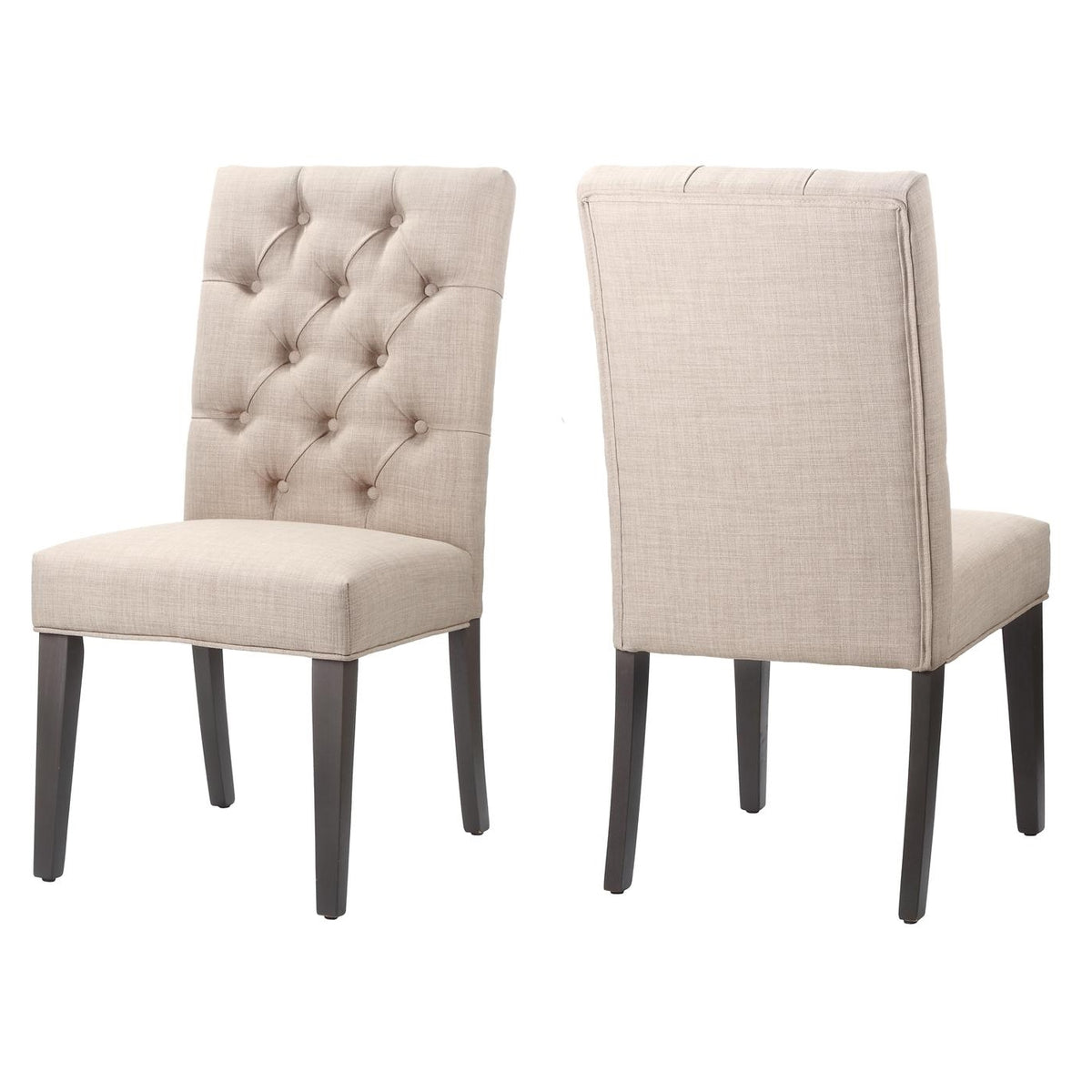 Fabric Upholstered Wooden Chair with Button Tufting, Set of 2, Beige and Black - BM187611