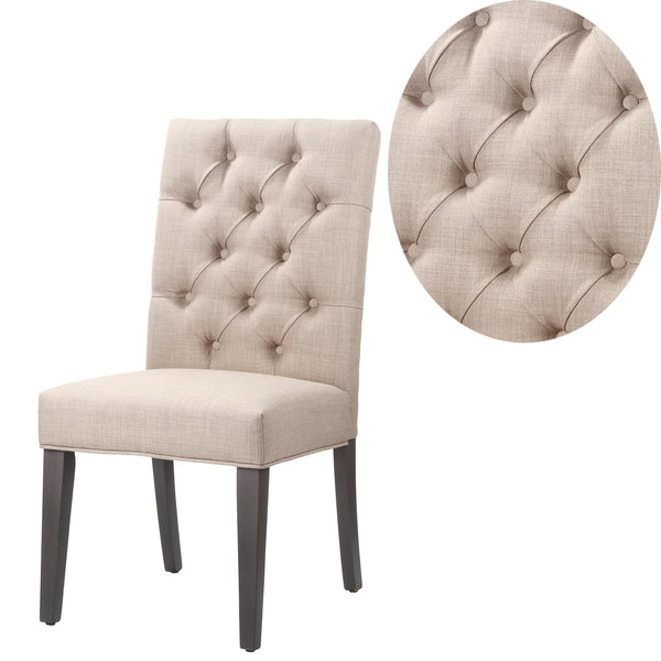 Fabric Upholstered Wooden Chair with Button Tufting, Set of 2, Beige and Black - BM187611