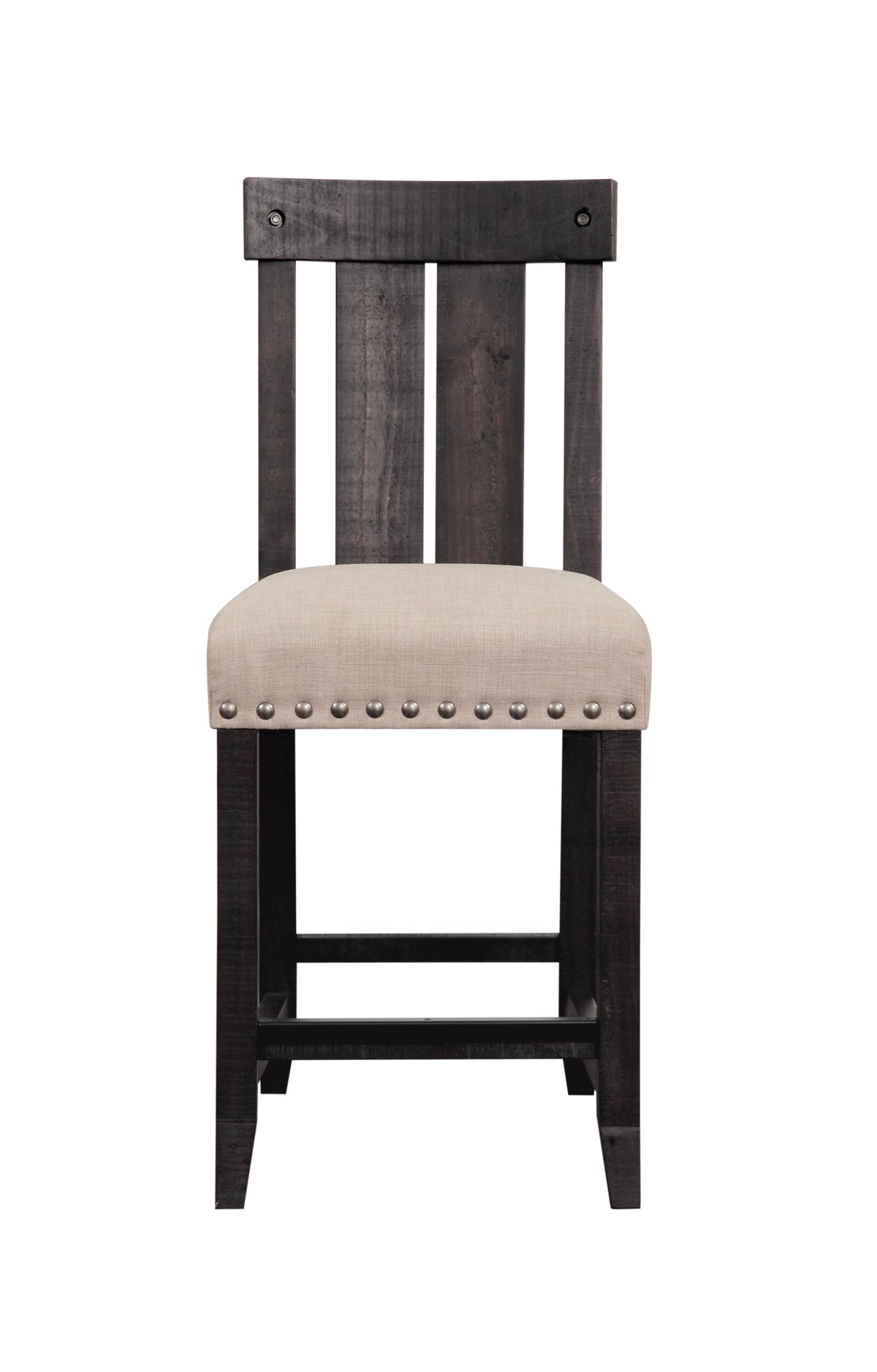 Wooden Counter Height Stool with Fabric Upholstered Seat and Slat Style Back,Set of 2, Black & Beige - BM187615