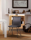 BM187618 - Leather Upholstered Metal Chair with Angle Hairpin Style Legs, Black and Gray