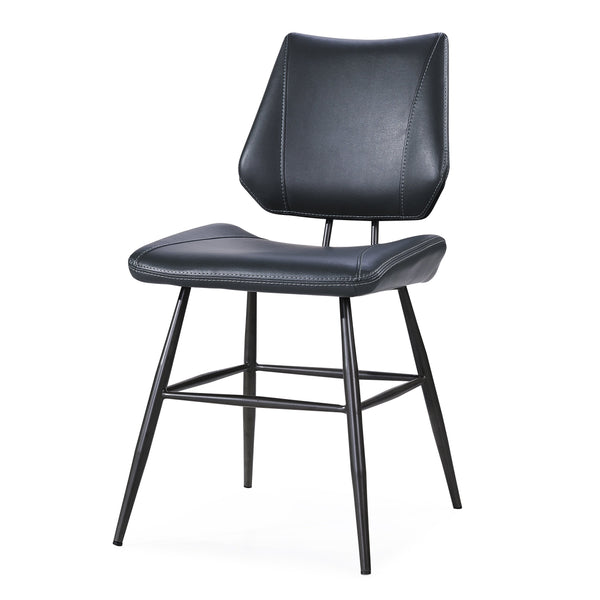 Leather Upholstered Metal Chair with Stitch Details, Set of 2, Black - BM187619