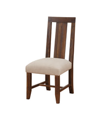 Fabric Upholstered Wooden Chair with Exposed Joints, Set of 2, Brick Brown and Beige - BM187621