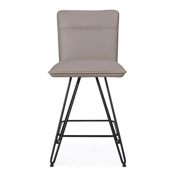 Leather Counter Height Stool with Metal Hairpin Legs, Set of 2, Taupe Brown and Black - BM187623