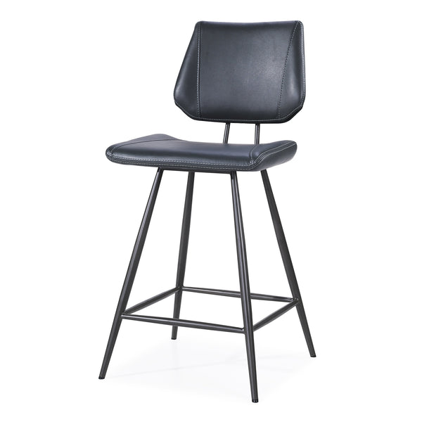 BM187625 - Leather Upholstered and Metal Counter Height Stool with Stitch Details, Black