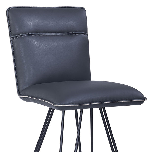 Metal Leather Upholstered Bar Height Stool with Hairpin Style Legs, Pack of Two, Blue and Black - BM187626