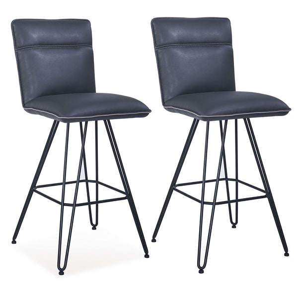 Metal Leather Upholstered Bar Height Stool with Hairpin Style Legs, Pack of Two, Blue and Black - BM187626