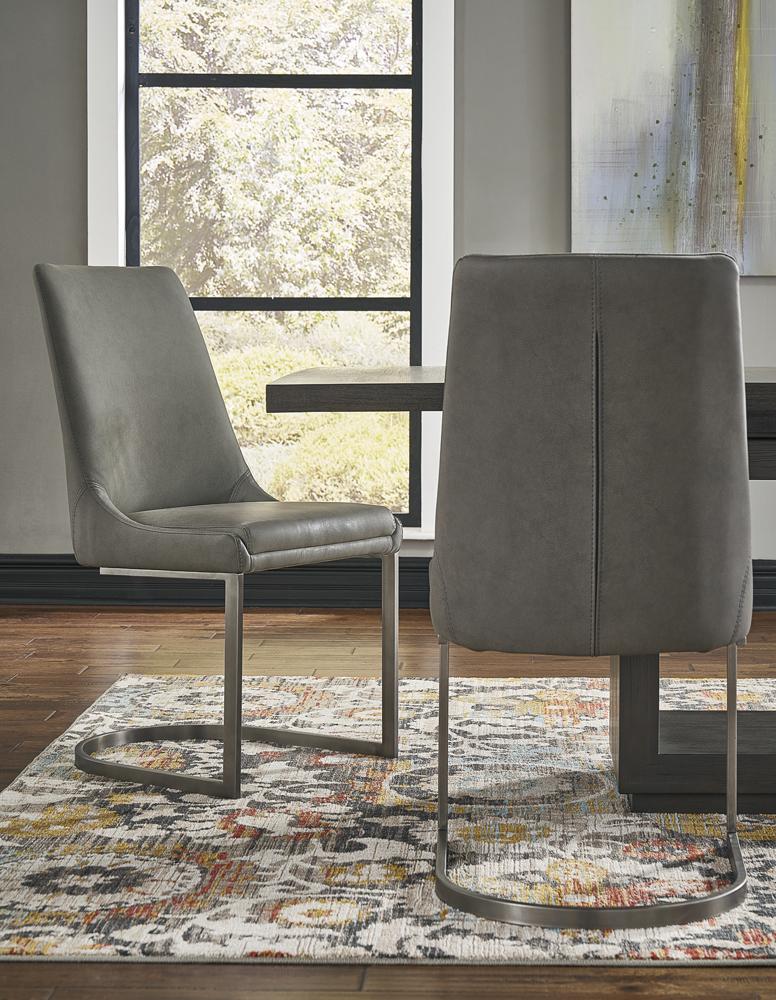 BM187638 - Leather Upholstered Chair with U Shaped Base, Chrome and Gray
