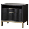 BM187643 - Wood and Metal Nightstand with Scalloped Drawer Fronts, Black and Brass